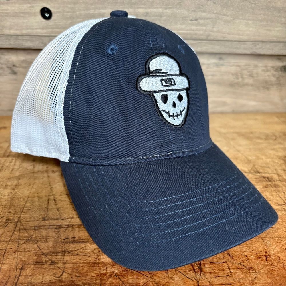 Navy and White Skull Embroidered Cap Crichton Leprechaun Halloween Skull Mobile